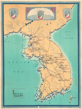 1951 Situation / Route Map of the 187th Airborne RCT in Korea during the Korean War