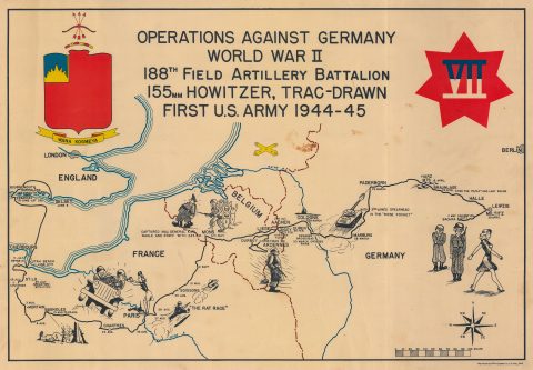 1945 188th Field Artillery Battalion World War II Pictorial Route Map of Europe