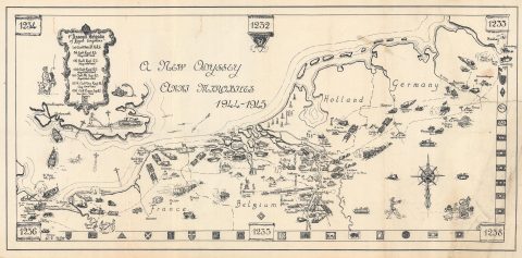 1945 1st Assault Brigade Royal Engineers WWII Pictorial Route Map of Northern Europe