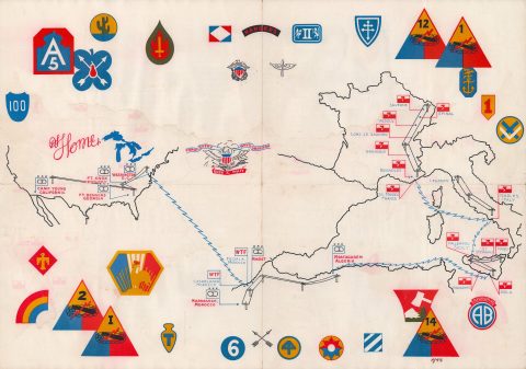 1945 1st Signal Battalion World War II Route Map of North Africa and Europe