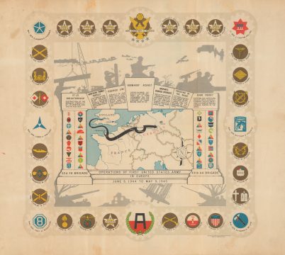 1945 Larssen Pictorial World War II Route Map of the First U.S. Army in Europe