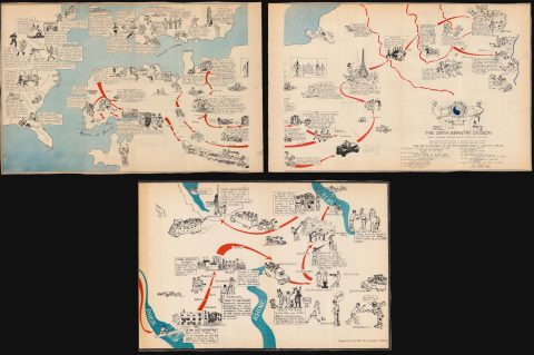 1945 29th Infantry Division World War II Pictorial Route Map of Europe