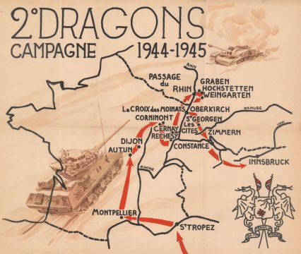 1945 WWII Route Map of Europe French 2nd Dragoon Regiment