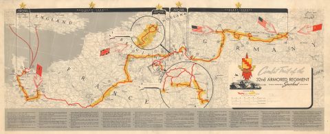 1945 WWII Unit Route Map of the 32nd Armored Regiment in Europe