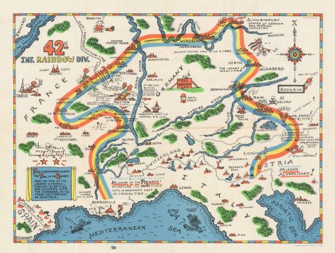 1945 Mackechnie Pictorial Route Map of the 42nd Infantry Division in WWII