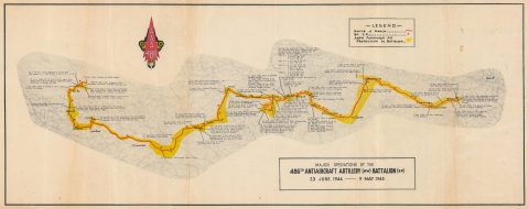1945 WWII Route Map of the 486th Antiaircraft Artillery Battalion in Europe