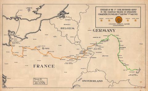 1945 Kulacz WWII Route Map of the 5th Tank Destroyer Group in Europe