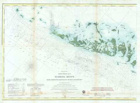 1859 U.S. Coast Survey Map or Nautical Chart of the Florida Keys and Key West