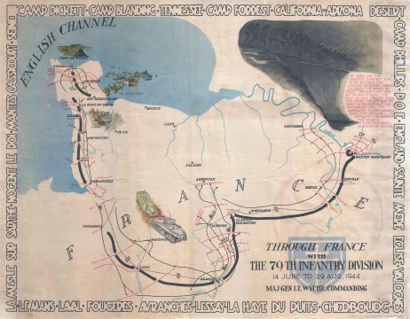 1945 Kaliher and White Pictorial WWII Route Map of the 79th Inf. in France