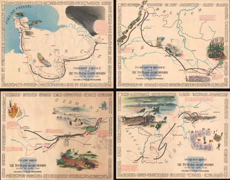 1945 Kaliher and White Set of Pictorial WWII Route Maps of  79th Inf. in Europe