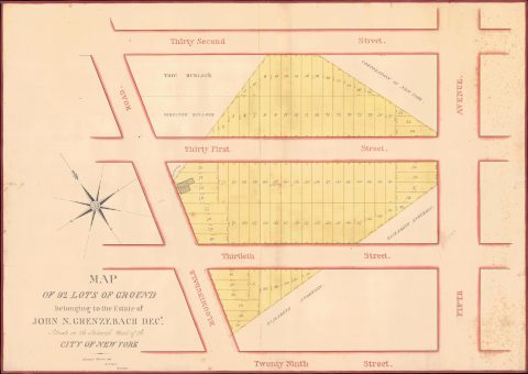 1838 Ewen Manuscript Map of NoMad and Koreatown, Manhattan, New York City