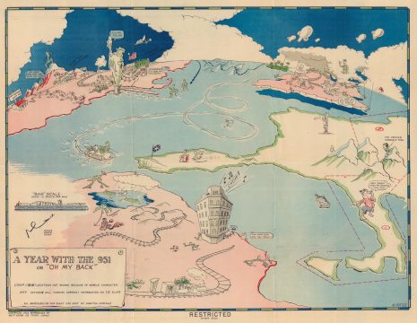 1942 Potter 951st Topographic WWII Pictorial Route Map of North Africa and Europe