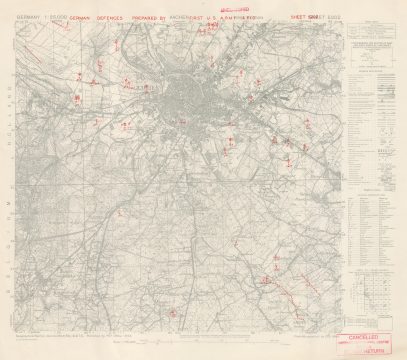 1944 First U.S. Army Situation Map of Aachen, Germany, Illustrating German Defenses