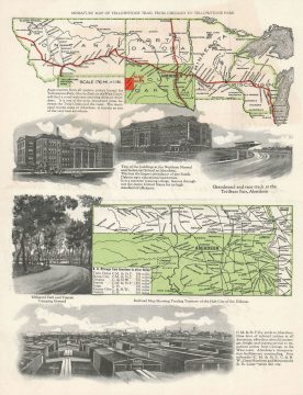 1925 Stationery Map of Aberdeen, South Dakota and Route to Yellowstone Park