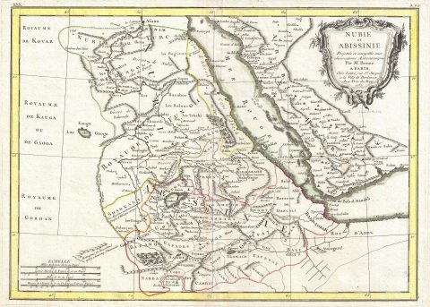 1771 Bonne Map of Abyssinia (Ethiopia), Sudan and the Red Sea