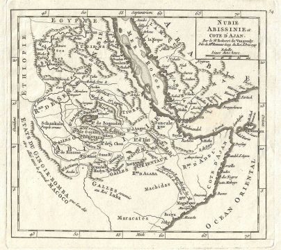 1749 Vaugondy Map of Abyssinia (Ethiopia), Sudan and the Red Sea