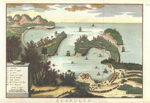 1757 Schley Map of Acapulco Bay, Mexico