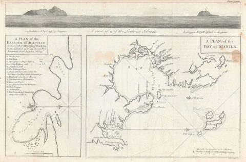 1748 Anson  Map of the Harbors of Acapulco and Manila - Mexico-Philippines