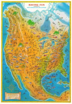 1982 Ward Pictorial Map of North America Promoting Aérospatiale Helicopters.