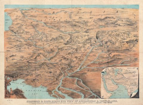 1885 Concanen Bird's-Eye View Map of Afghanistan and Central Asia