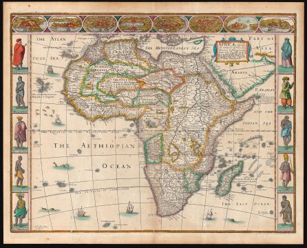 1626 / 1676 John Speed 'carte à figures' Map of Africa: Old Color Example