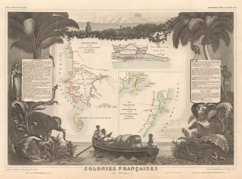 1848 Levasseur Map of Senegal, Gambia, and Madagascar
