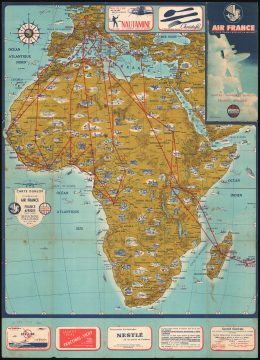 1957 Air France Pictorial Air Route Map of Africa