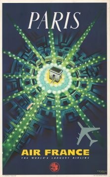 1962 P. Baudouin Air France Advertising Poster Map of Paris w/ Arc de Triomphe