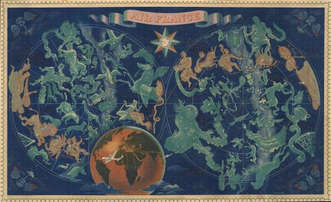 1953 Lucien Boucher Air France Double Hemisphere Celestial (surrealist)