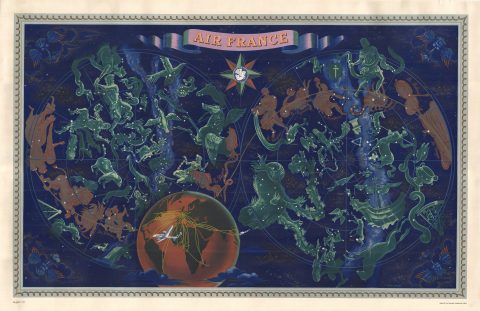 1953 Lucien Boucher Air France Double Hemisphere Celestial (surrealist)