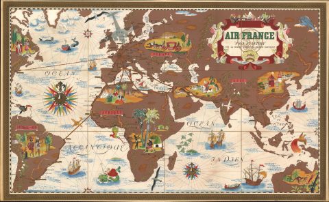1939 Lucien Boucher Air France Pictorial Map of the World