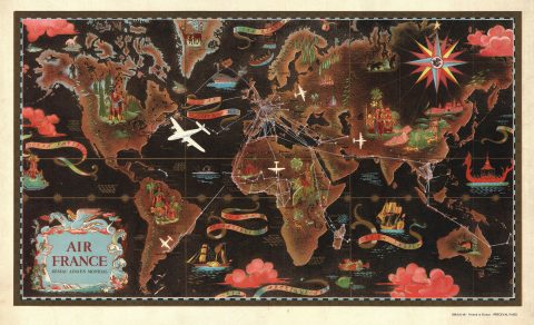 1947 Lucien Boucher Pictorial Map of the World for Air France