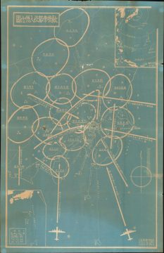 1945 Japanese Cyanotype Map of American Air Raids on Japan During WWII