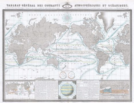 1869 Garnier Map of the World's Air and Ocean Currents