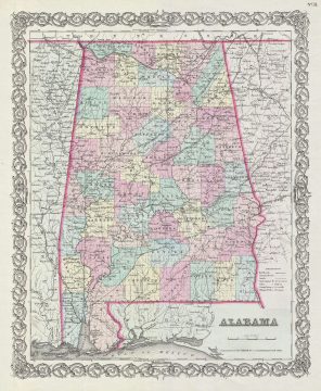 1856 Colton Map of Alabama