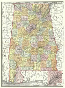 1892 Rand McNally Map of Alabama