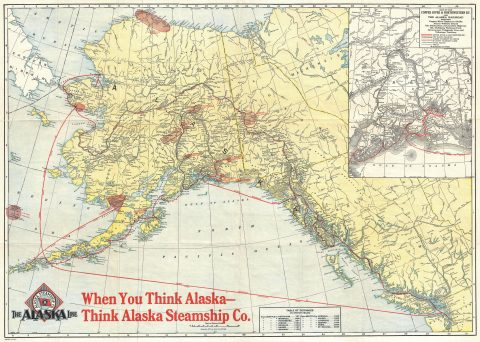 1917 Poole Brothers Map of Alaska and Alaska Steamship Company Routes