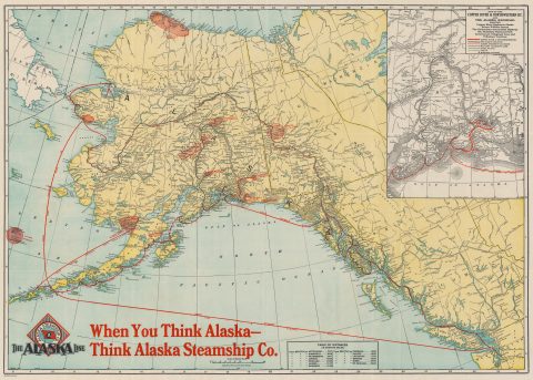 1929 Poole Brothers Map of Alaska and Alaska Steamship Company Routes