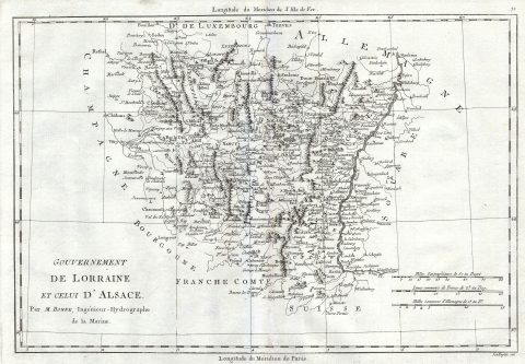 1780 Bonne Map of Alsace & Lorainne, France