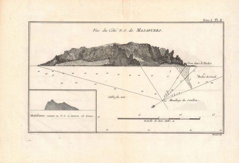 1774 Benard / Carteret View and Chart of Mas Afuera (Alejandro Selkirk Island), Chile