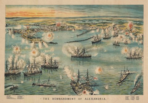 1890 Bacon Bird's-Eye View of the Battle of Alexandria, Egypt