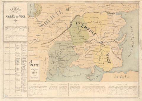 1880 Abbé Faure Allegorical Map of the Empire of Vice