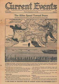 1944 Currents Events Map of Europe and Allied Advance during World War II