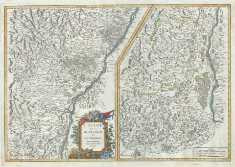1754 Vaugondy Map of Alsace Region of France (Alsace Wine Region)