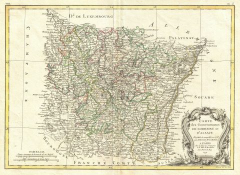 1771 Bonne Map of Alsace and Lorraine, France