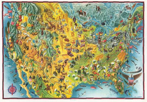 1940 Miguel Covarrubias Pictorial Map of the United States