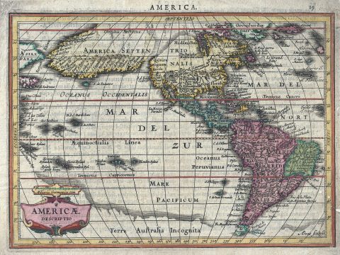 1628 Jansson and Goos Map of America (North America, South America)