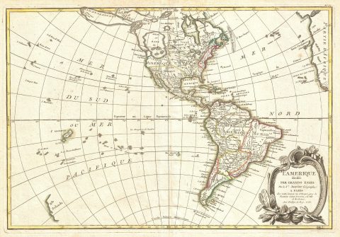 1762 Janvier Map of North America and South America (Sea of the West)