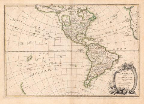 1762 Janvier Map of North America and South America (Sea of the West)