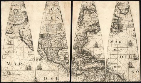 1623 Jodocus Hondius II and Jan Jansson Globe Gores of North America